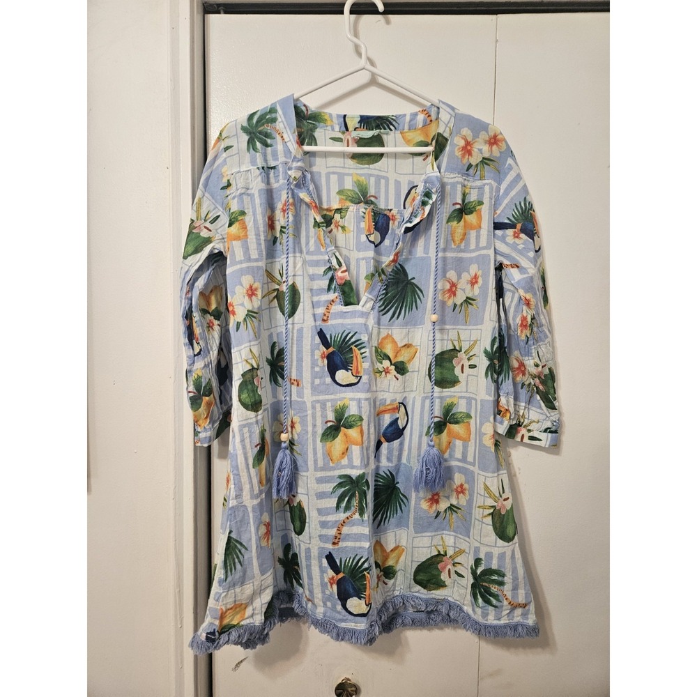 True Destinations Beach Cover-up Tropical Toucan Palm Print. Size Large
